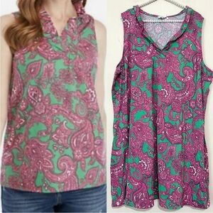 Crown & Ivy Paisley Print Ruffle Trim Sleeveless Shirt SIZE 3X